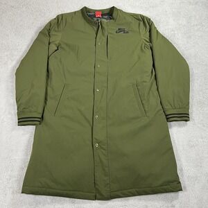 Nike Air Parka Jacket Mens Medium Green Coat Full Zip Snap Nylon Pockets Long